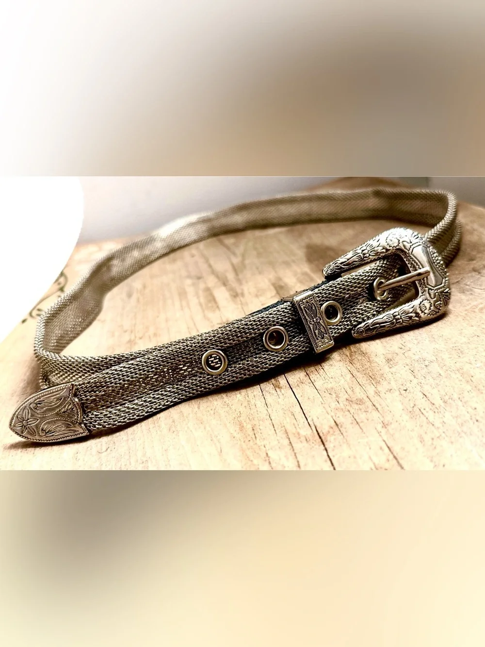 Woven Metallic Men's Belt Strap in Taupe